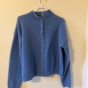 SHEIN Blue Textured Button-Up Cardigan